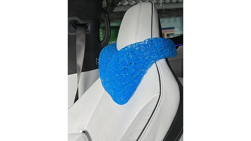 3D printed car headrest pillow with TPU material and dyed blue