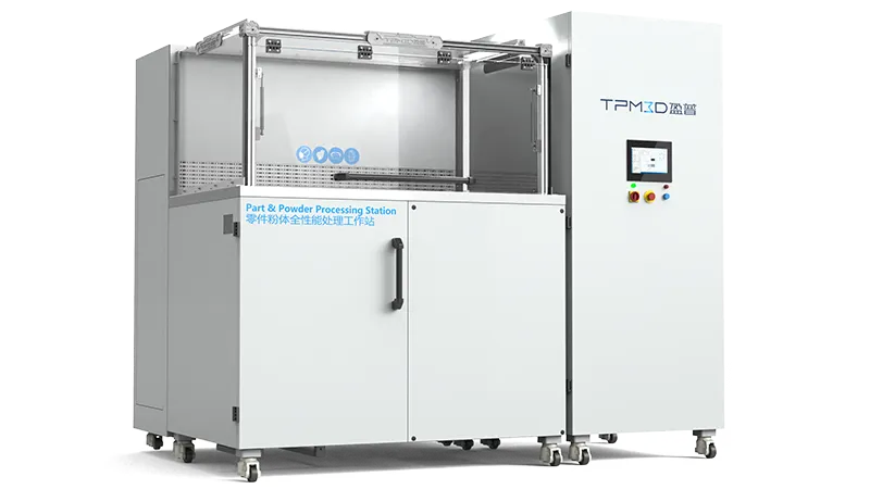 Parts and powder processing station