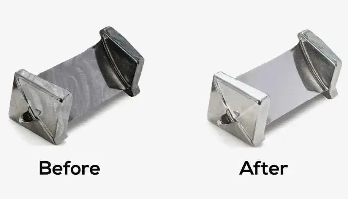 经过振动精抛光的金属零件前后对比(来源:Acton Finishing)