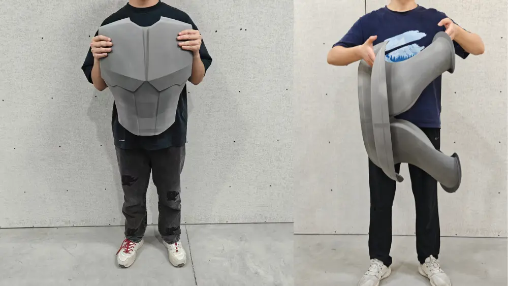 盈普X1100HT成功打印出 PEEK 材质大型胸甲、大尺寸进气歧管等超大尺寸零部件